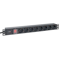 Блок розеток PDU TERACOM PRO 19'' 1U 16А/250В 8 розеток Schuko с выключателем шнур питания длиной 2 метра сечение 3x1.5 мм2 вилка Schuko корпус алюминий черный EKF TRP-HPD-LS-16A-8SH-2MSH