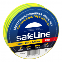 Изолента ПВХ желто-зеленая 19мм 25м SafeLine 9375