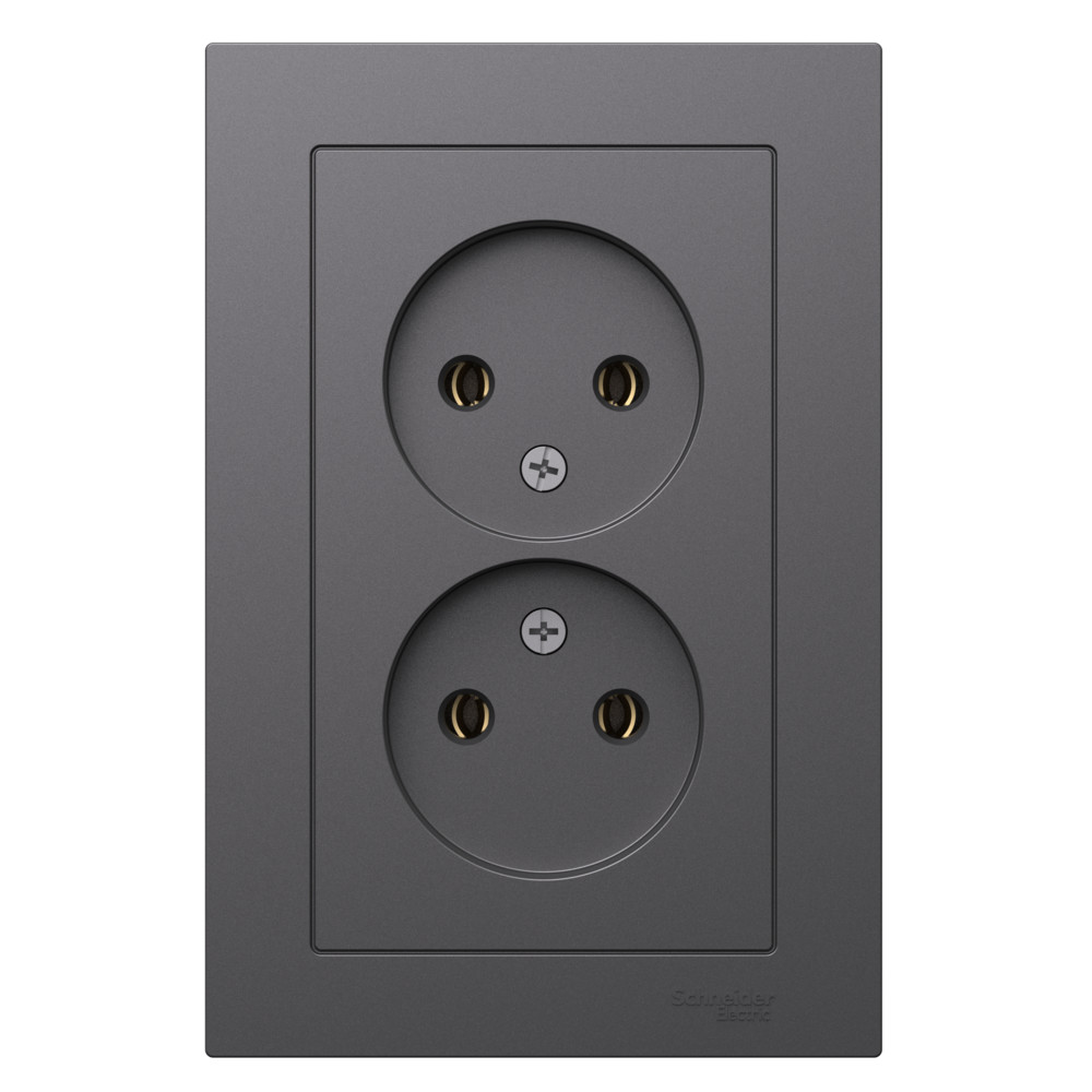 ATLASDESIGN РОЗЕТКА двойная без заземления,16А, в сборе, БАЗАЛЬТ Systeme Electric ATN001420