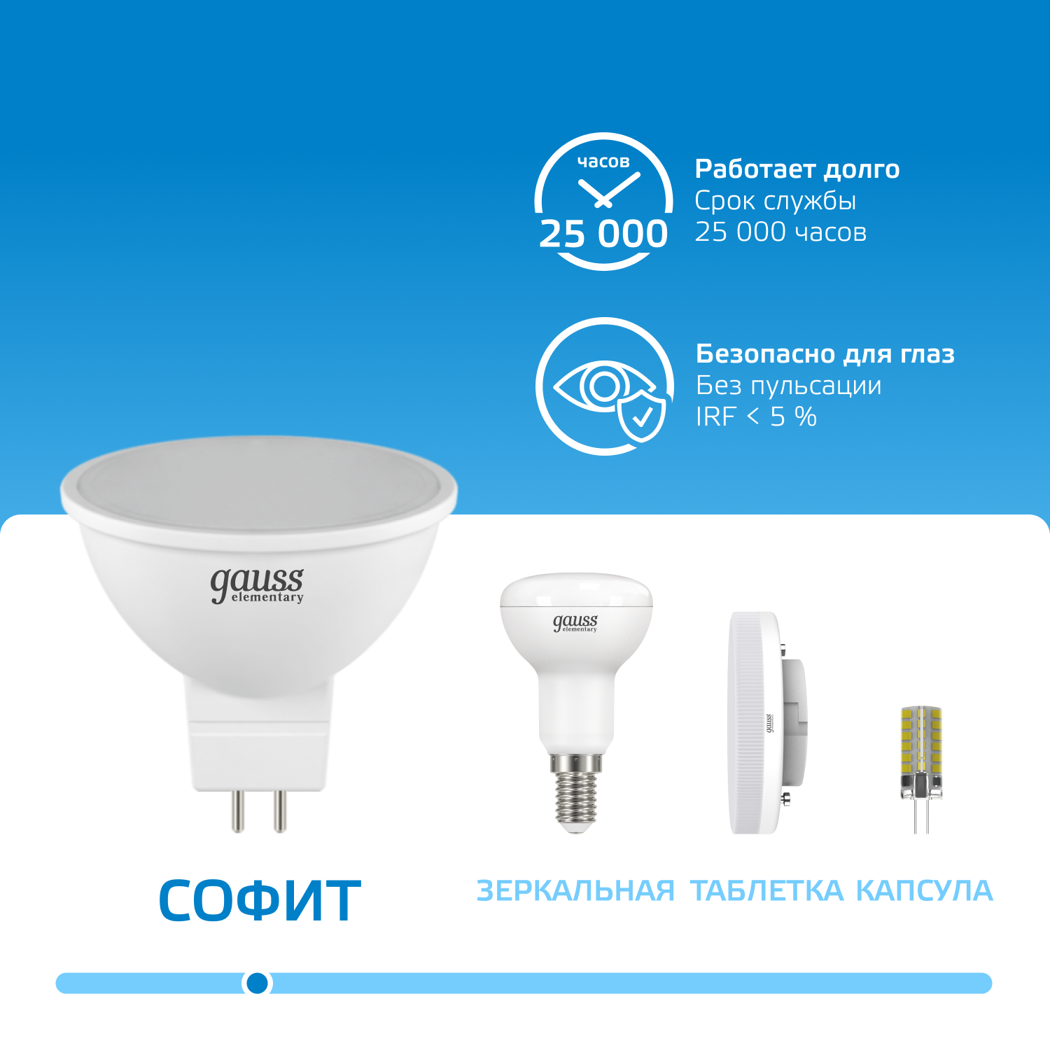 Лампа светодиодная LED 7 Вт 570 лм 6500К AC180-240В GU5.3 софит MR16 холодная Elementary GAUSS 13537