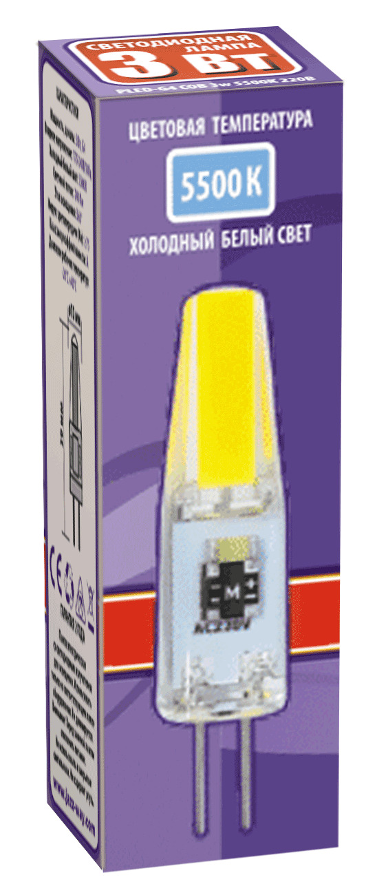 Лампа светодиодная LED 3Вт G4 холодныйCOB JazzWay 2857477