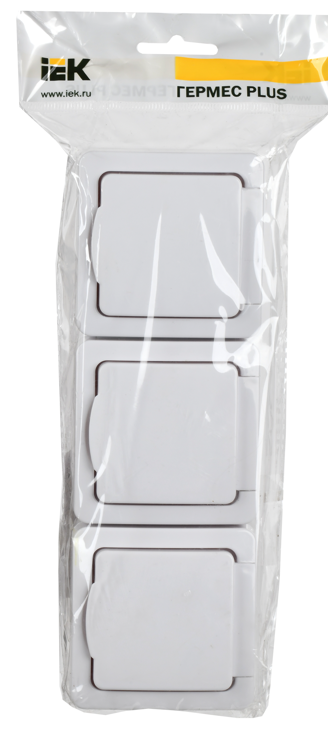 Гермес PLUS Розетка тройная с заземлением наружная белая IP54 IEK ERMP32-K01-16-54-EC