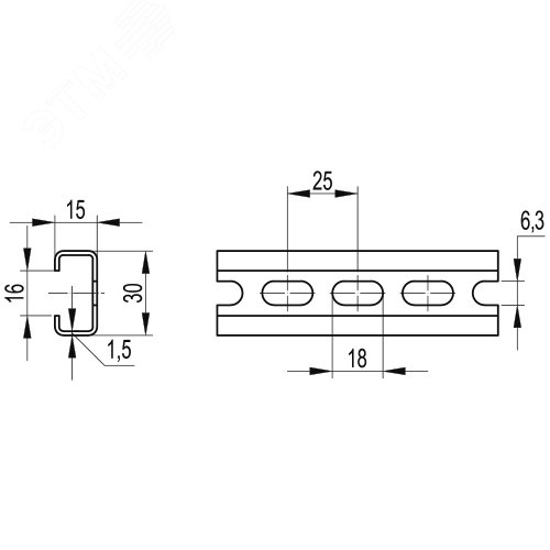 DIN-рейка перфорированная С1F 30х15х16мм DKC 02165
