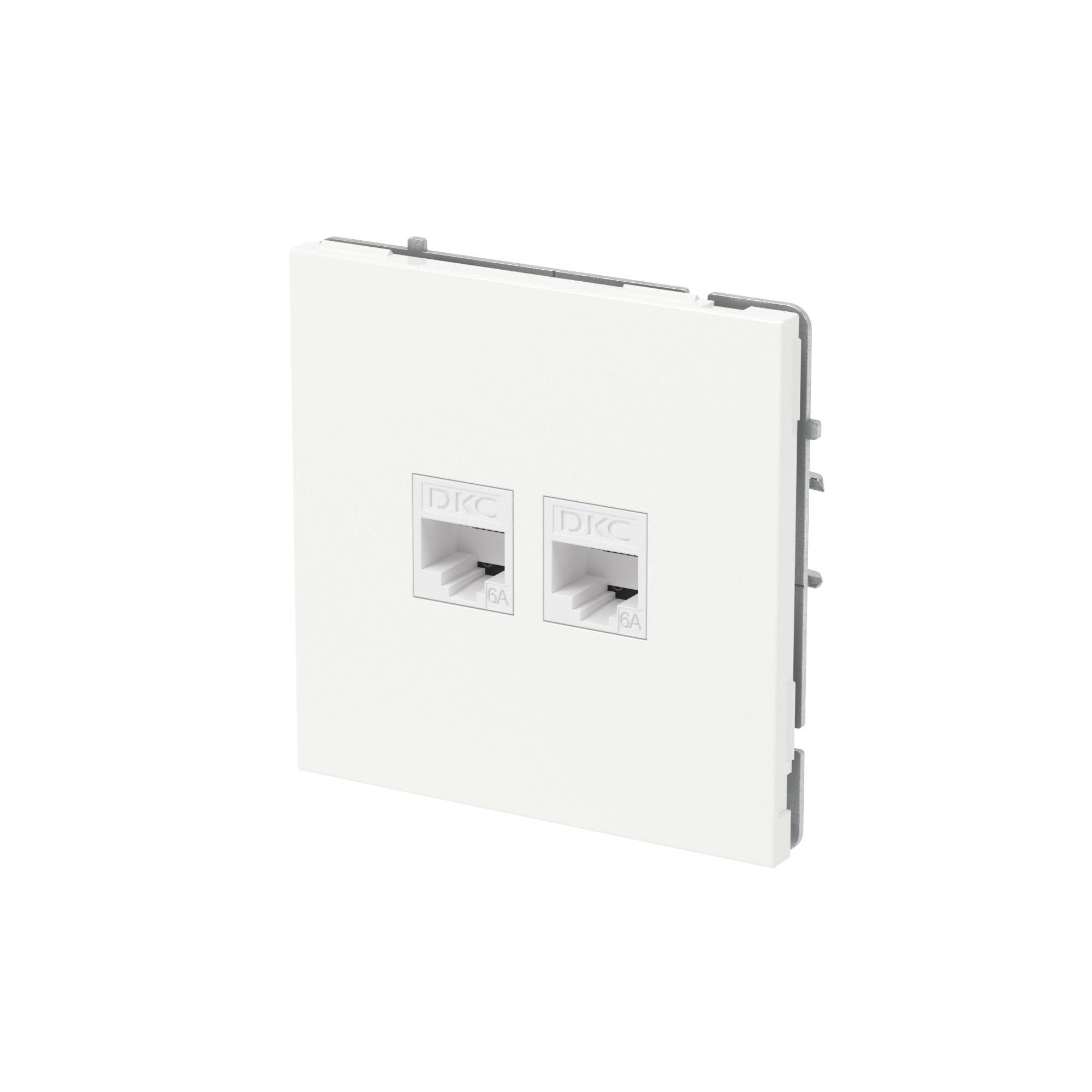 Компьютерная розетка RJ-45 без шторки, кат.6А двойная, KANT, белая магнолия DKC 7000674