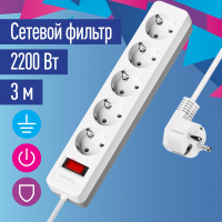 Сетевой фильтр ПВС КОСМОС  3х0.75 белый 3м с выключателем Космос FKsm3m-5g(W)