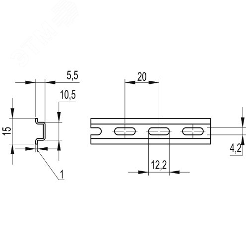 DIN-рейка 200см OMEGA 2F 15х5.5 с перфорацией DKC 02130