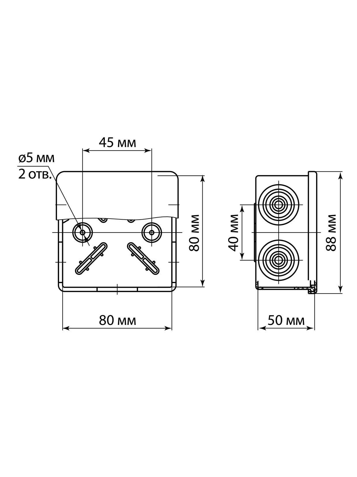 Распаячная коробка ОП 80х80х50мм крышка IP54 7вх. без гермовводов TDM TDM ELECTRIC SQ1401-0812