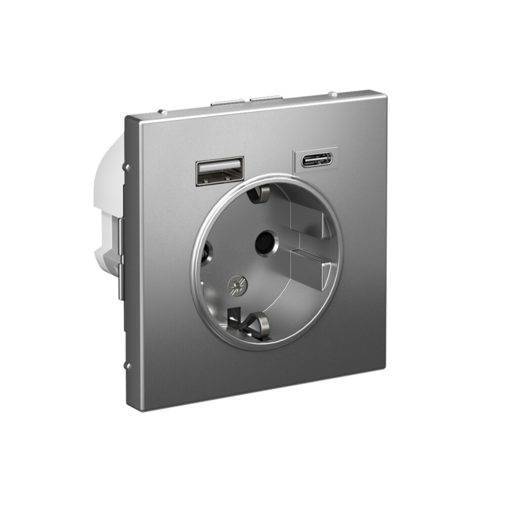 ARTGALLERY розетка 16А с 2 USB A+C, 5В/2,4А/3,0А, 2х5В/1,5А, механизм, сталь Systeme Electric GAL000932