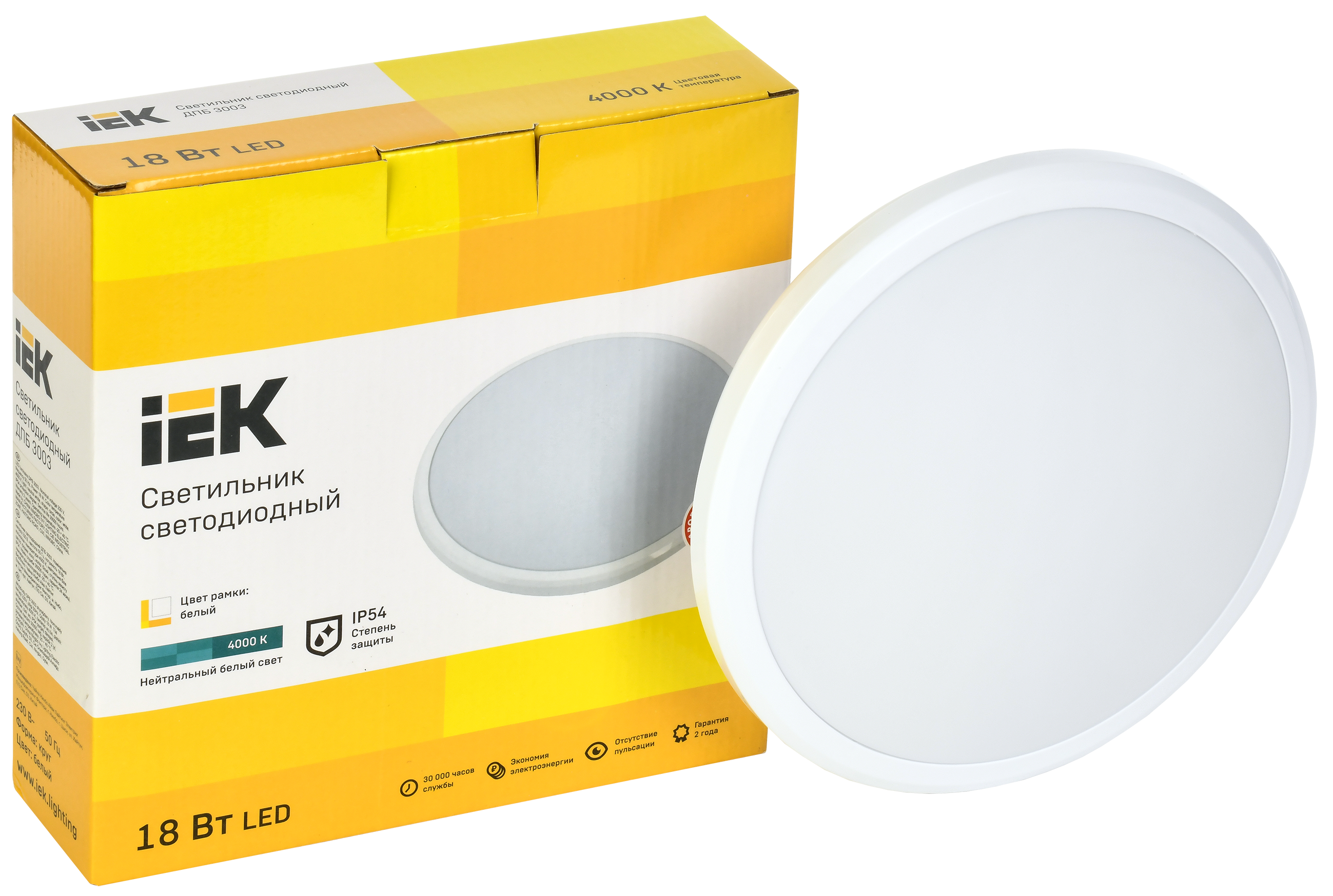 Светильник светодиодный ДПБ 3003 18 Вт IP54 4000K круг белый IEK LDPB0-3003-18-4000-K01