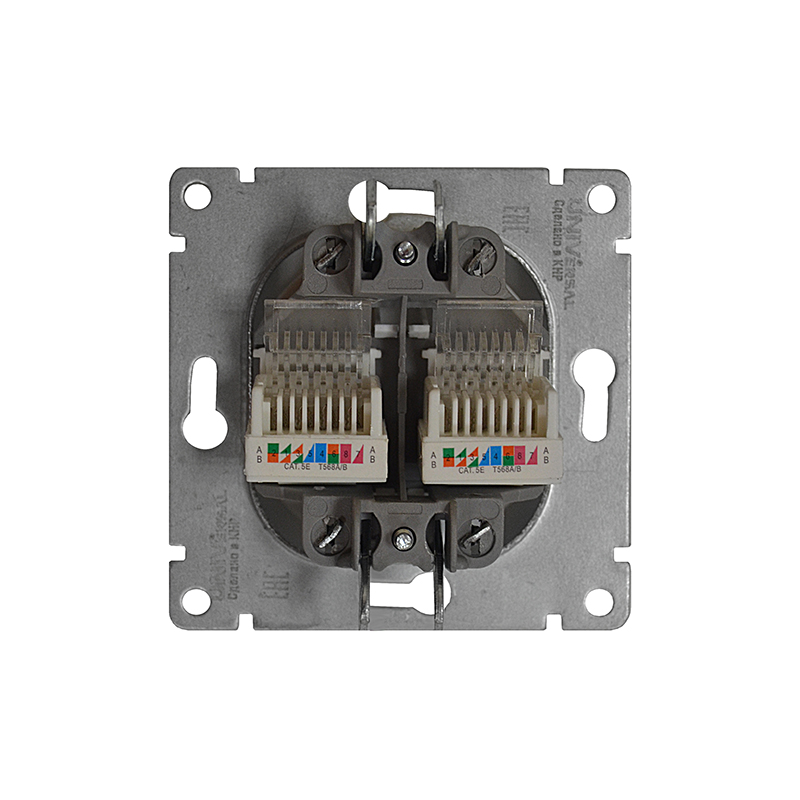 Розетка компьютерная двухместная серия Афина с/у, 1А, RJ45, белая (еврослот) UNIVersal A1086