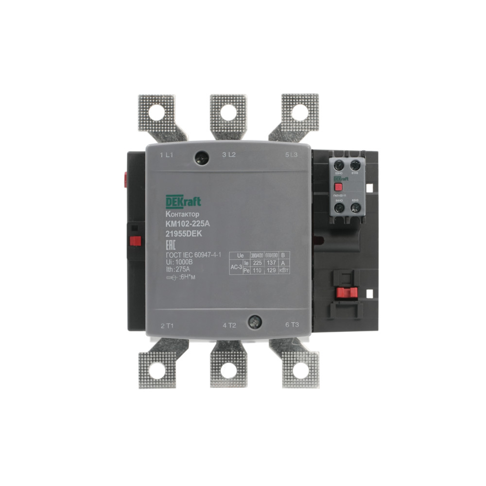 Контактор 225А 220В АС АС3 АС4 1НО+1НЗ КМ-102 Dekraft 21955DEK