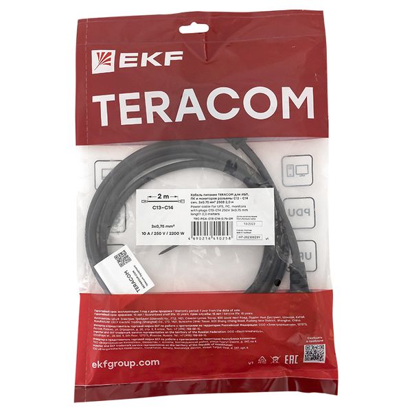 Кабель питания TERACOM для ИБП. ПК и мониторов разъемы C13 - C14 сечение 3x0.75мм2 250В длина 2.0 метра EKF TRC-PCA-C13-C14-0.75-2M