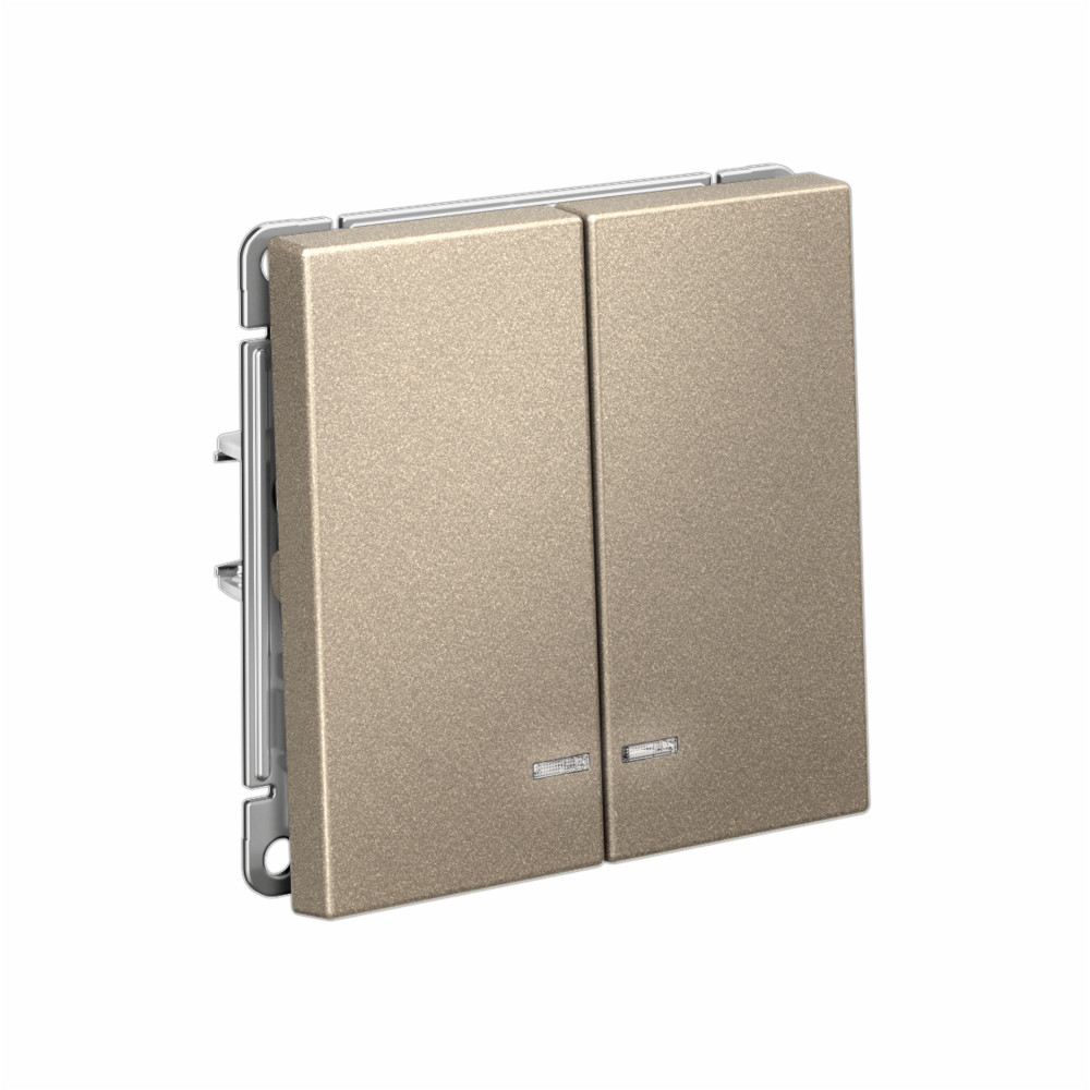 ARTGALLERY 2-клавишный выключатель с подсветкой, сх.5а, 10АХ, механизм, шампань Systeme Electric GAL000553