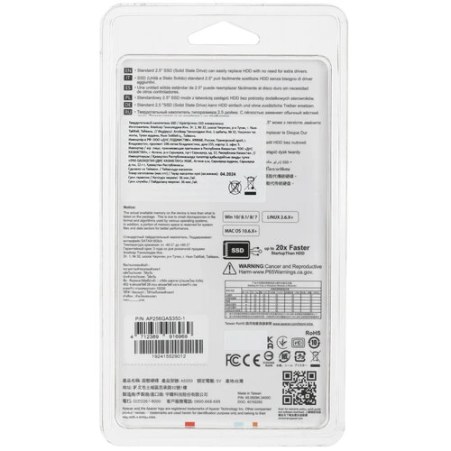 Накопитель SSD 2.5'' 256 ГБ AS350 PANTHER, SATA   III, 3D NAND TLC, 560/540 Мб/с Apacer AP256GAS350-1 75733