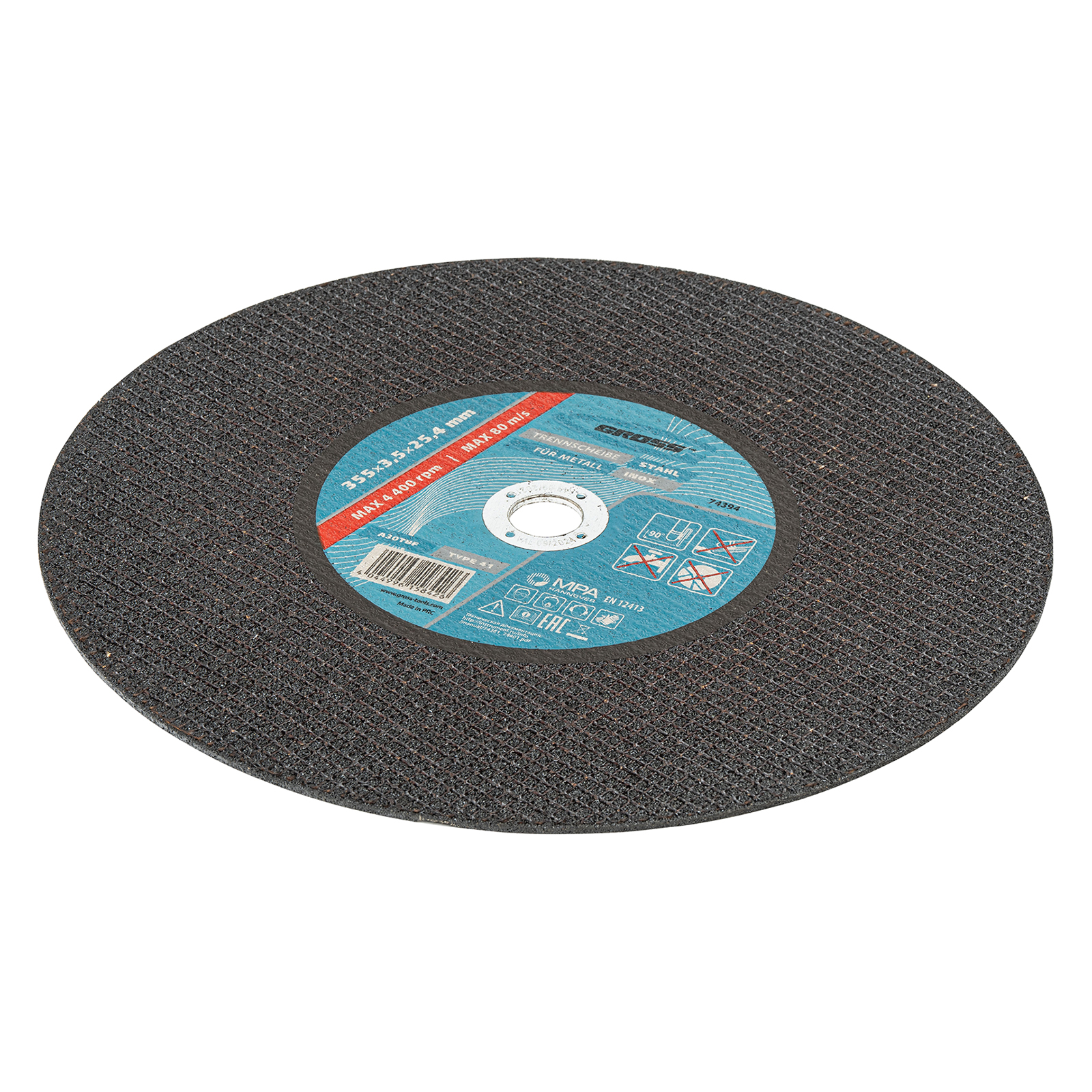 Круг отрезной по металлу, 355 x 3,5 x 25,4 мм, WA24TBF GROSS 74394