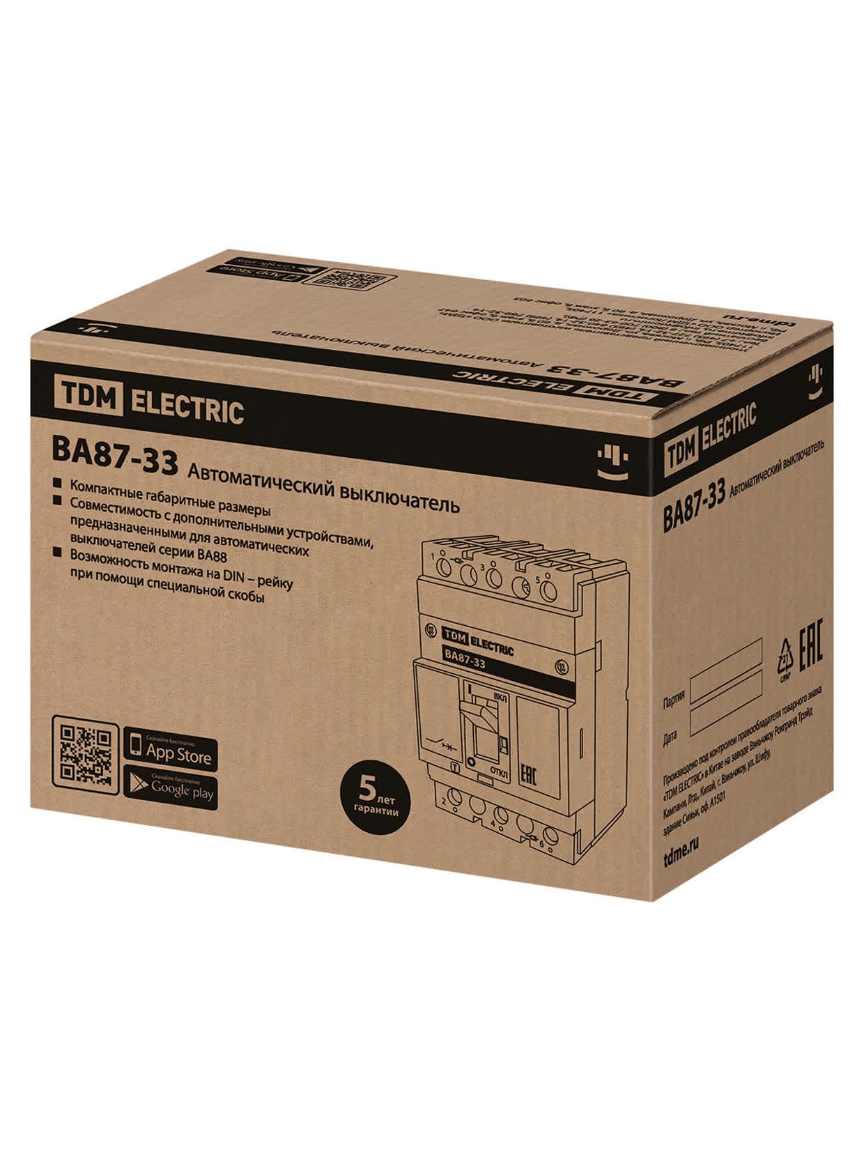 Выключатель автоматический ВА87-33 3Р 50А 18кА TDM ELECTRIC SQ0751-0007