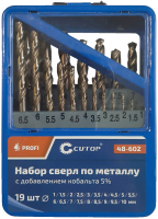 Набор сверл по металлу с кобальтом 5% в металлической коробке, 1-10 мм (через 0.5 мм), 19 шт, Cutop Profi CUTOP 48-602
