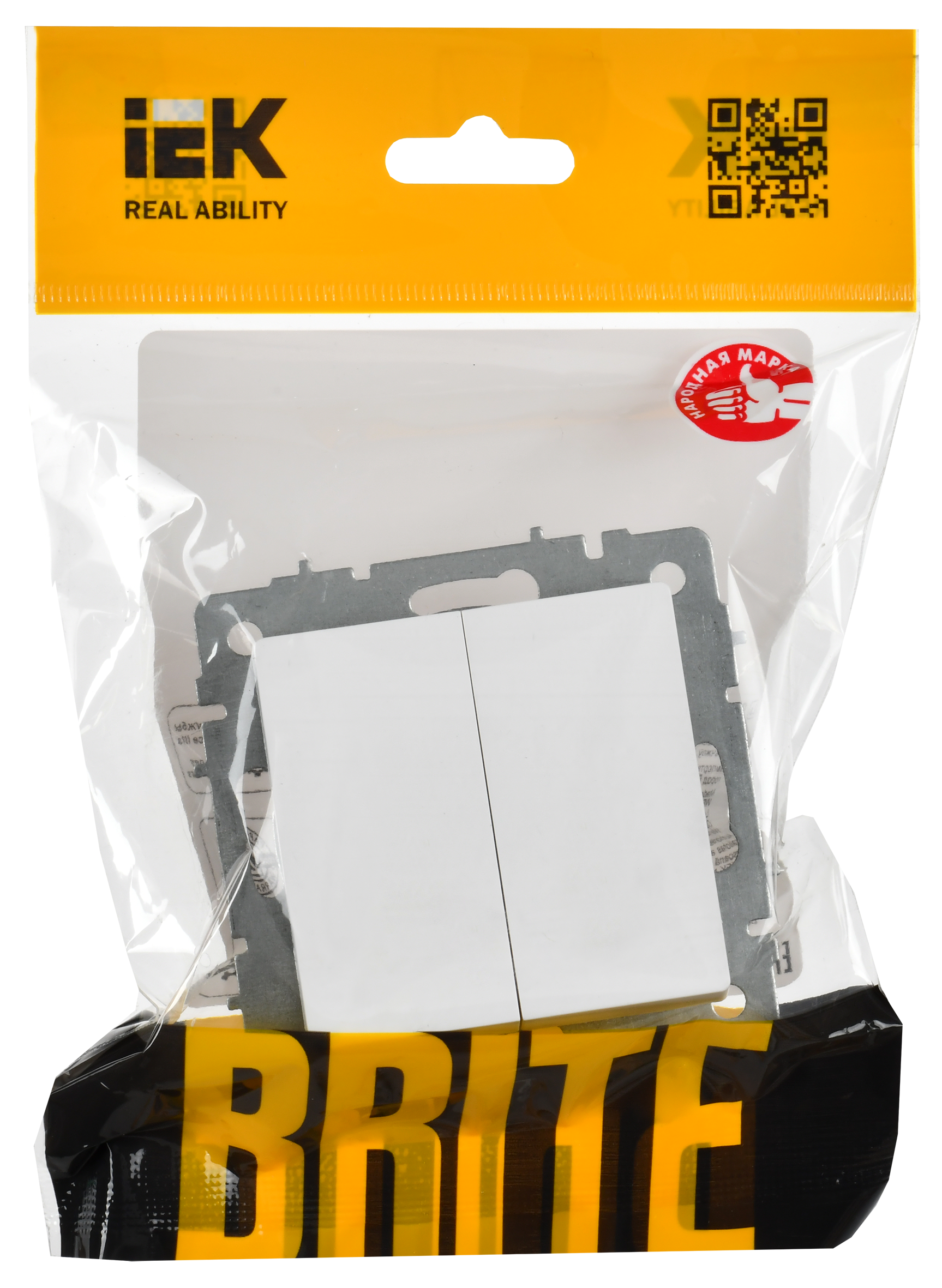 BRITE Выключатель 2-клавишный перекрестный 10А ВС10-2-3-БрАБ арктический белый IEK BR-V23-0-10-K91