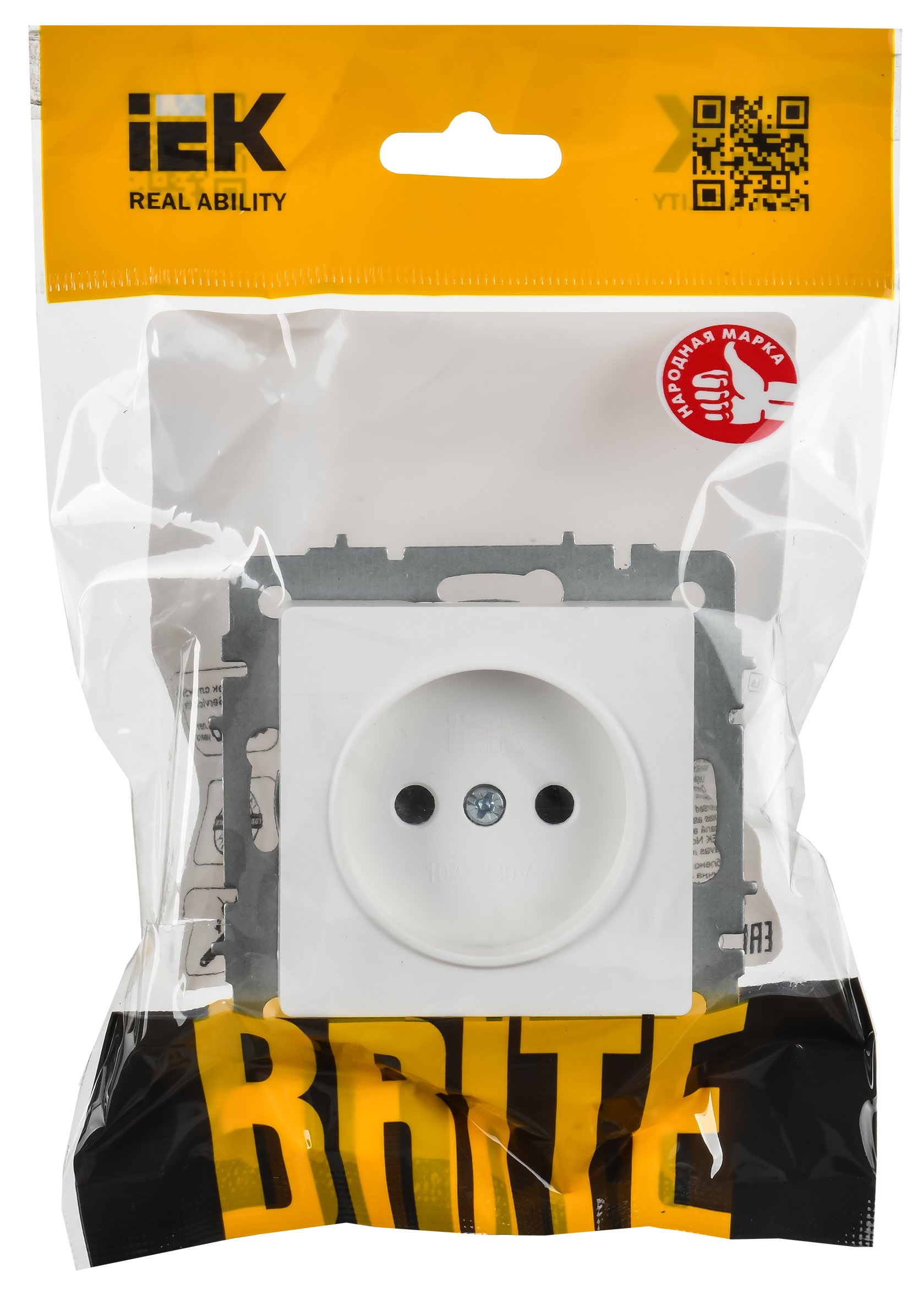 BRITE Розетка 1-местная без заземления с защитными шторками 10А РСш10-2-БрАБ арктический белый IEK BR-R13-10-K91