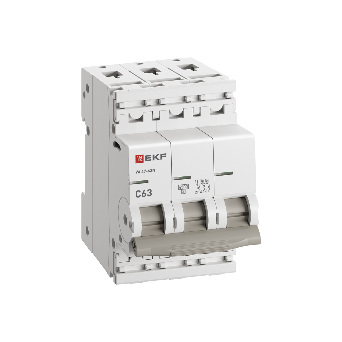 Автоматический выключатель 3P 63А (C) 4,5kA ВА 47-63N EKF PROxima M634363C
