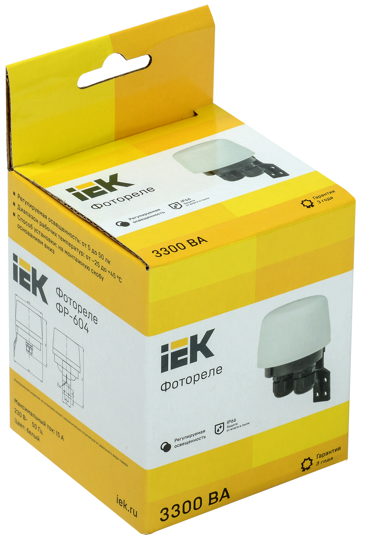 Фотореле ФР 604 максимальная нагрузка 3300ВА IP66 белый IEK LFR20-604-3300-K01