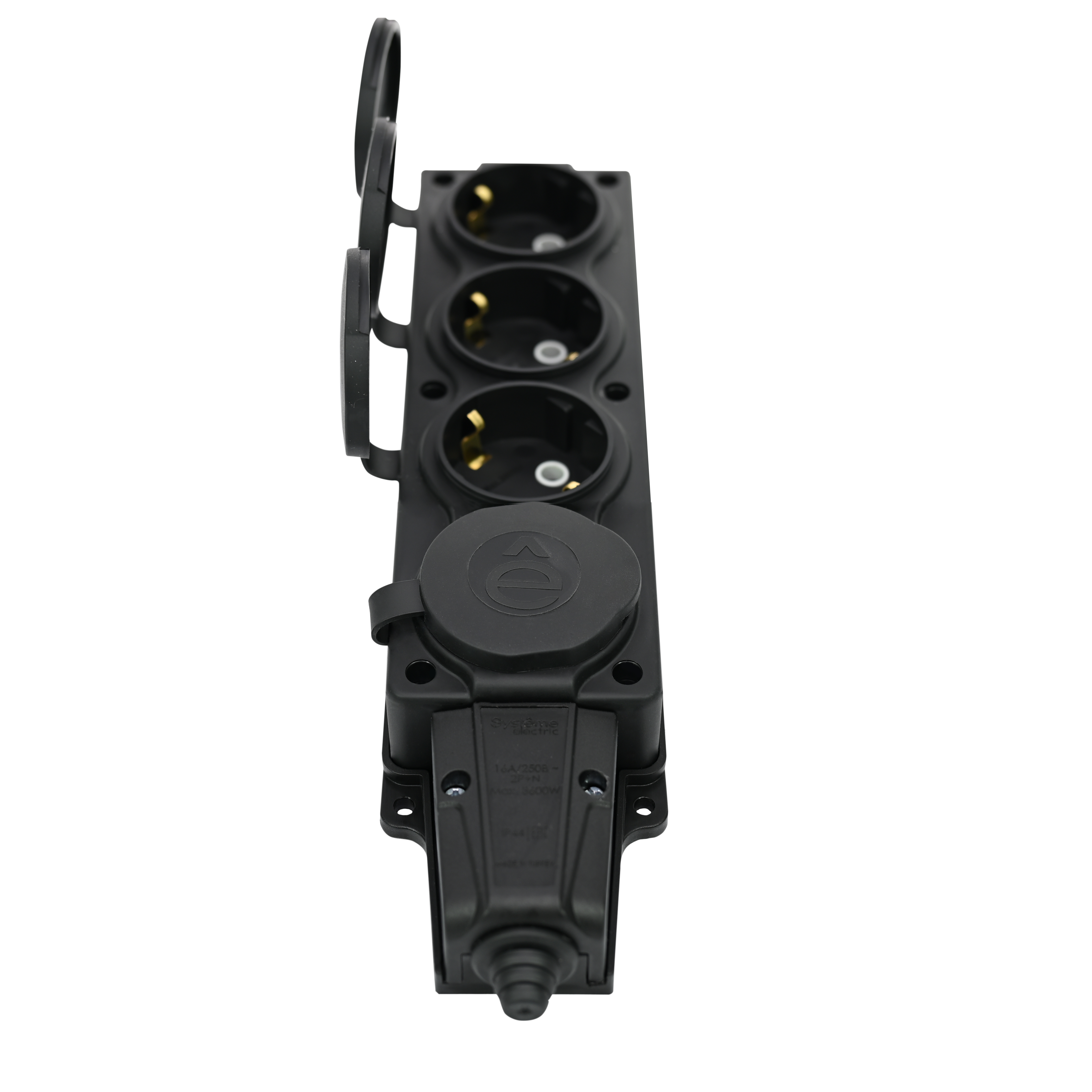 Колодка 4х розетка 2К+З каучуковая 16А/250В IP44 Чёрная MultiSet Systeme Electric MST4104BK