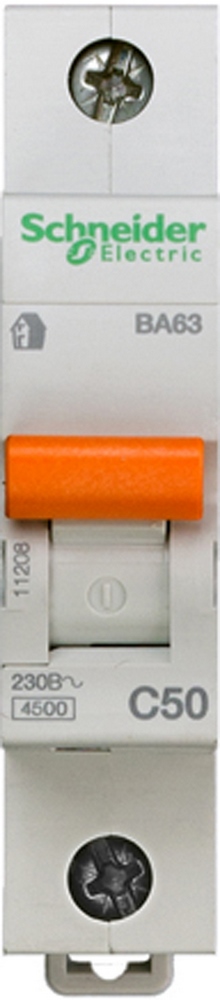 Выключатель автоматический однополюсный 50А С ВА63 4.5кА Schneider Electric 11208