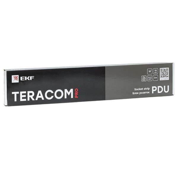 Блок розеток PDU TERACOM PRO 19'' 1U 16А/250В 8 розеток Schuko с выключателем шнур питания длиной 2 метра сечение 3x1.5 мм2 вилка Schuko корпус пластик черный EKF TRP-HPD-LSP-16A-8SH-2MSH