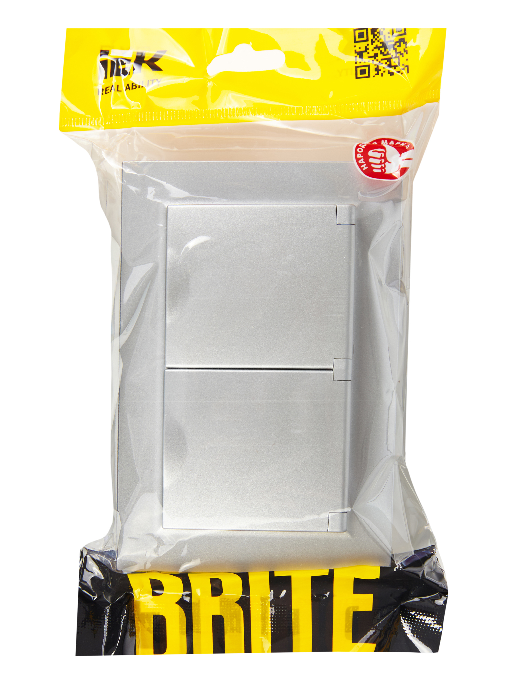 BRITE Розетка двойная с заземлением с защитными шторками и крышкой 16А в сборе IP44 РСбш12-3-44-БрА алюминий IEK BR-R26-16-44-K47-F