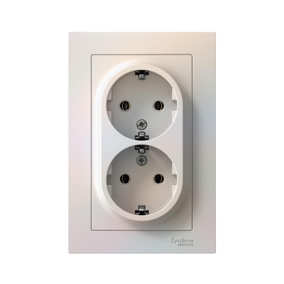 Розетка ATLASDESIGN двойная с заземлением 16А в сборе жемчуг Systeme Electric ATN000424