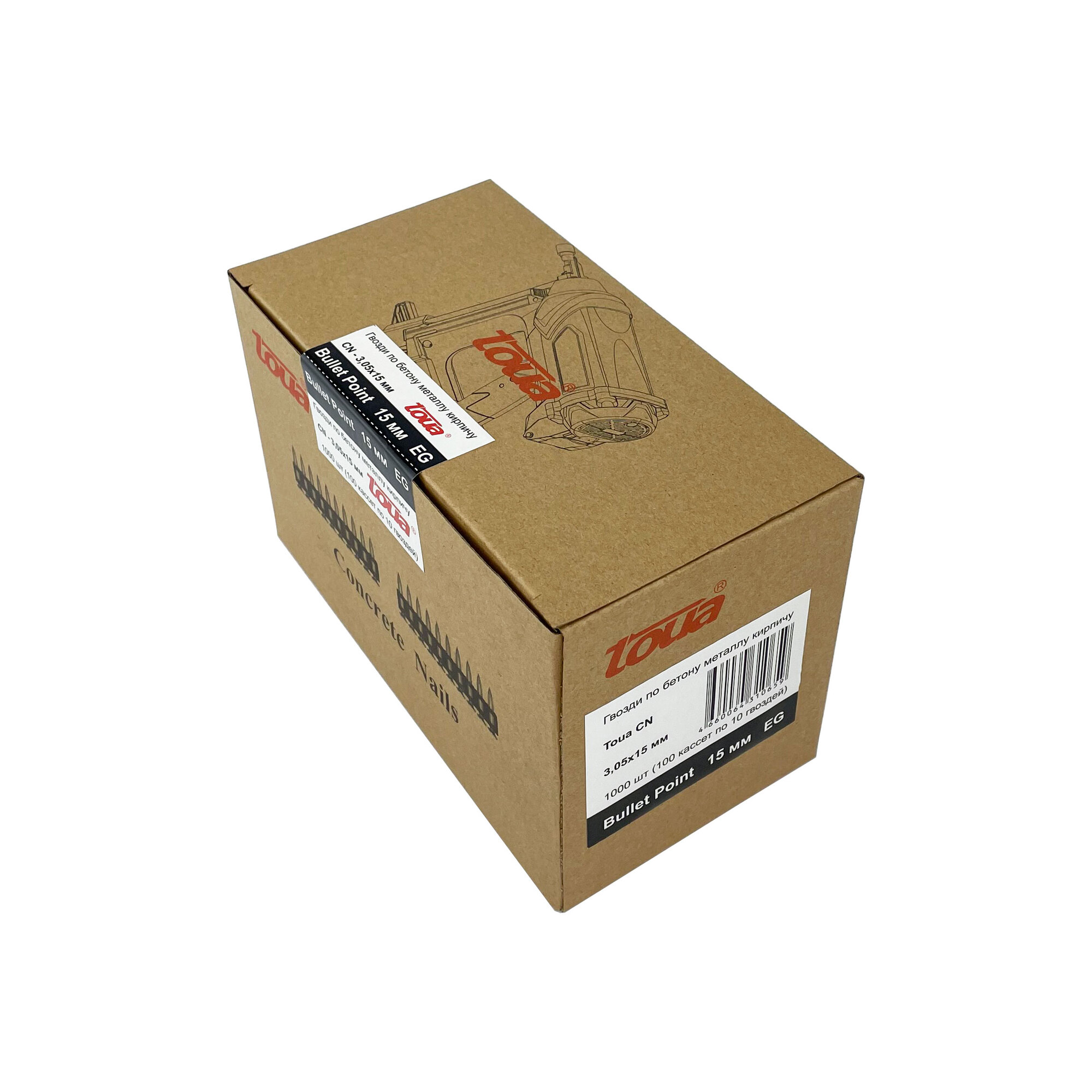 Гвозди усиленные по бетону  и металлу  CN EG bullet point 3,05х15 мм (1000 шт) Toua 30515stepEGBP