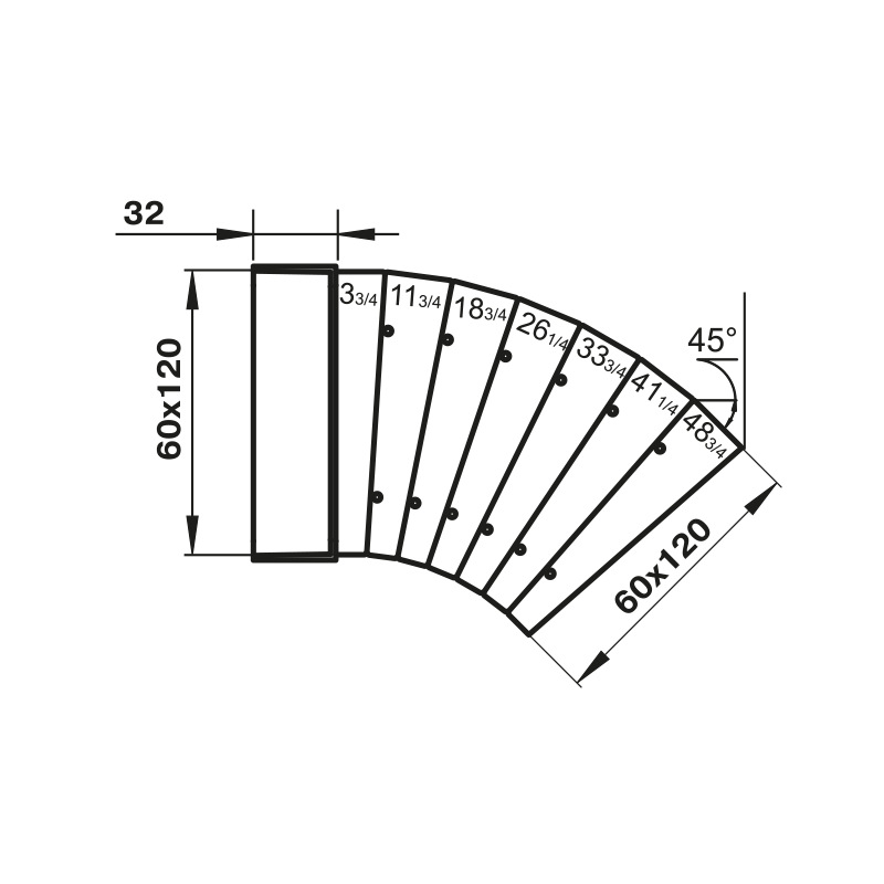 Колено горизонтальное разноугловое 60х120 в индивидуальной упаковке 72710 ZERNBERG 10211091 00-021109  