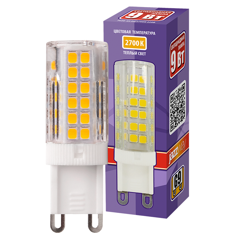 Лампа светодиодная LED 9Вт G9 теплый свет JazzWay 5001039