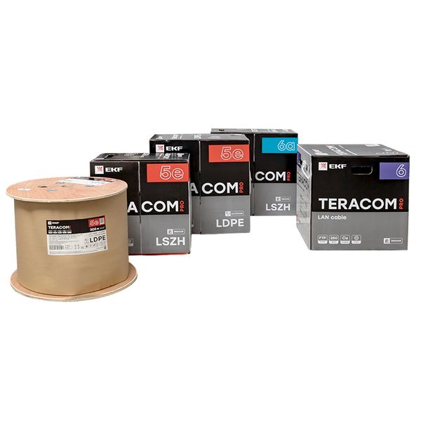 Витая пара TERACOM PRO 5E U/UTP 4 пары solid 24AWG PVC серый 305м EKF TRP-5EUTP-04PVC-GY-IN3