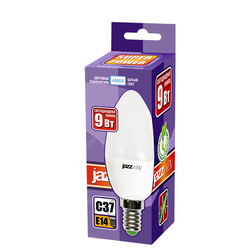 Лампа светодиодная LED 9w E14 4000K свеча JazzWay 5019034