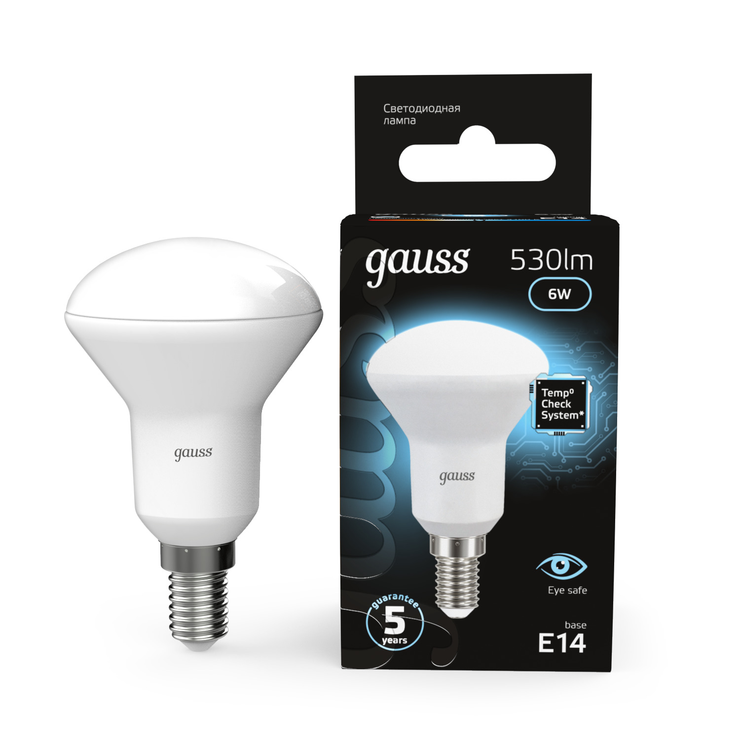 Лампа светодиодная LED 6 Вт 530 лм 4100К AC150-265В E14 грибок R50 нейтральный Black GAUSS 106001206