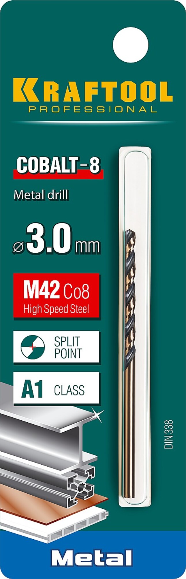 Сверло по металлу COBALT 3х61мм, HSS-Co(8%) , сталь М42(S2-10-1-8) KRAFTOOL 29656-3