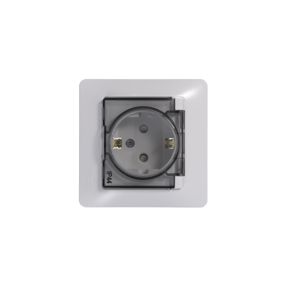 GLOSSA Розетка с заземлением со шторками с крышкой белая в сборе IP44 Systeme Electric GSL000148