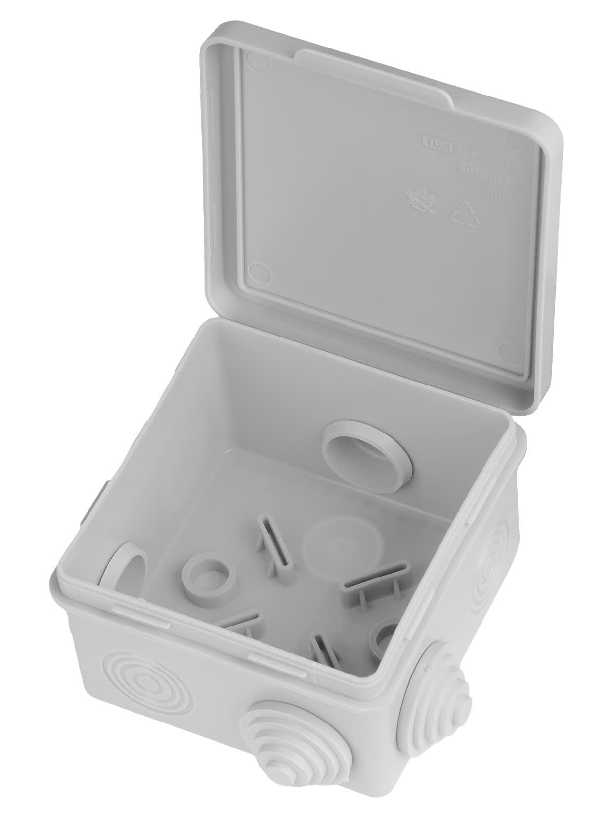 Распаячная коробка ОП 80х80х50мм крышка IP54 7вх. инд. штрихкод TDM TDM ELECTRIC SQ1401-0512