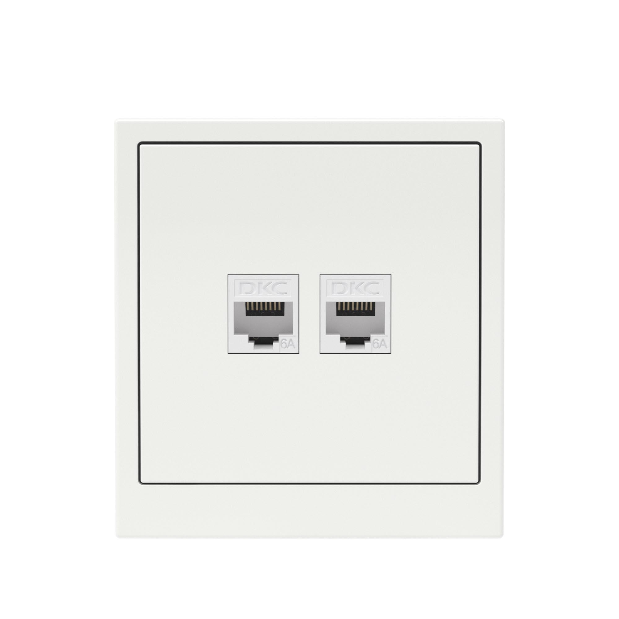 Компьютерная розетка RJ-45 без шторки, кат.6А двойная, KANT, белая магнолия DKC 7000674