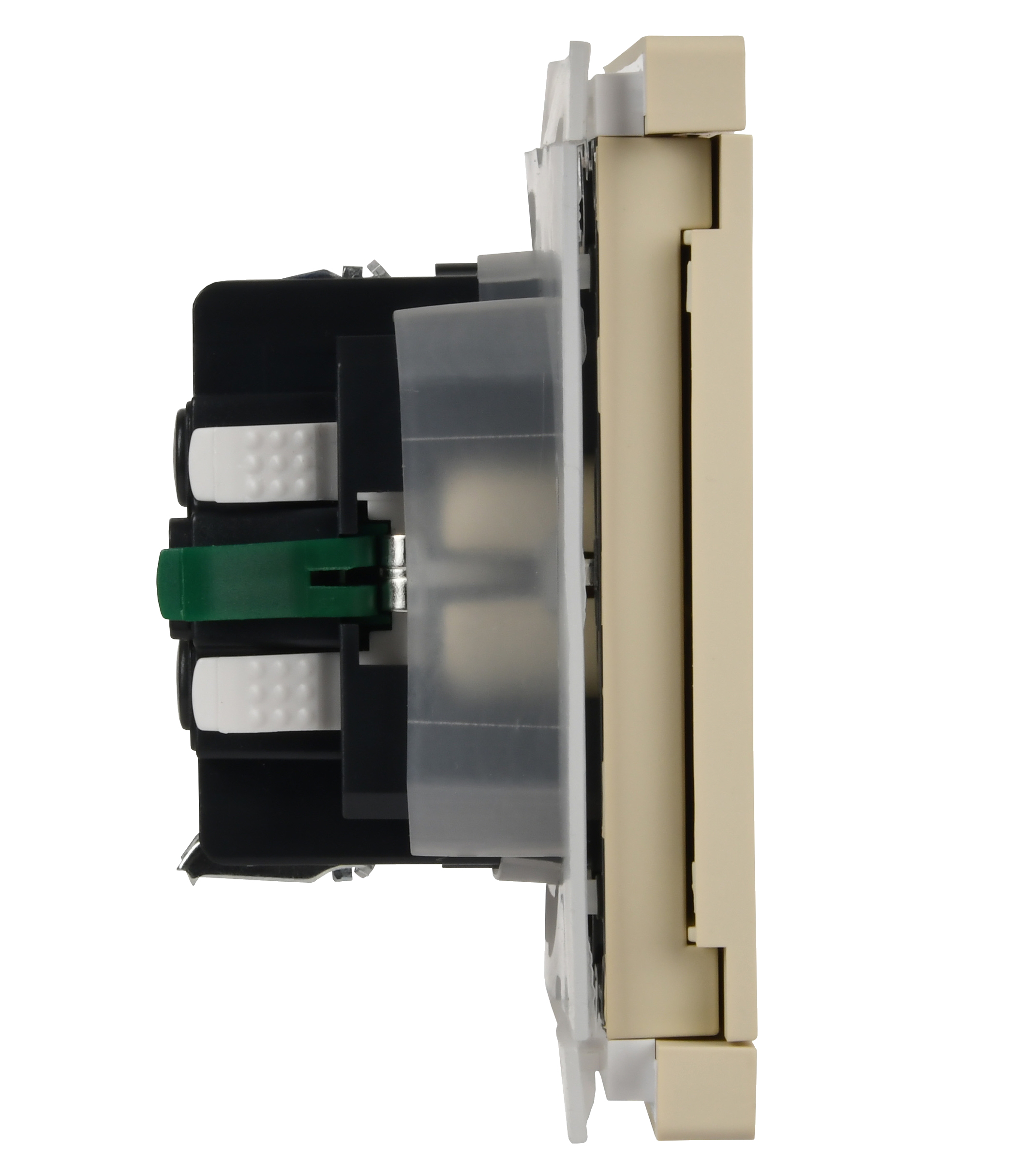 FORTE&PIANO Розетка 1-местная с заземлением с защитными шторками и крышкой безвинтовое крепление 16А IP44 FP419 ваниль IEK FP-R16-16-1-44-K10