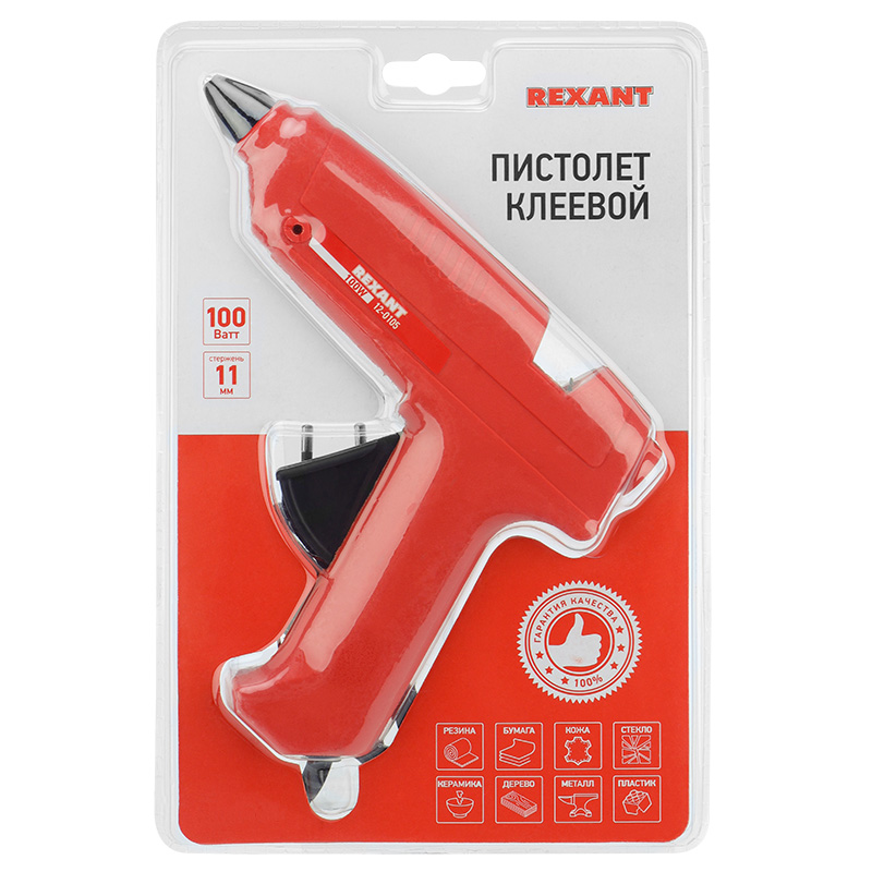 Пистолет клеевой, 100 Вт, диаметр 11 мм, без кнопки REXANT 12-0105