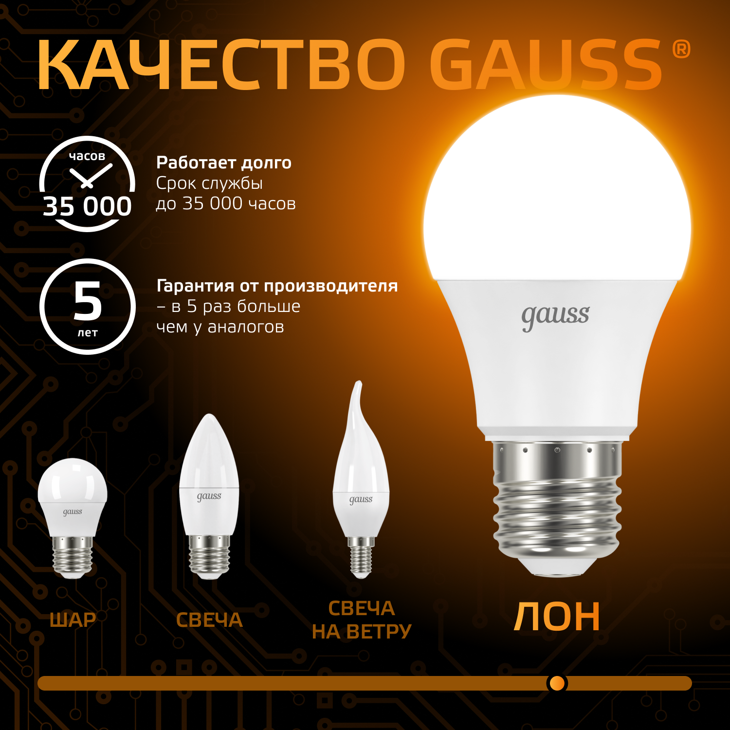 Лампа светодиодная LED 10 Вт 880 лм 3000К А60 груша теплый E27 AC 220В Black GAUSS 102502110