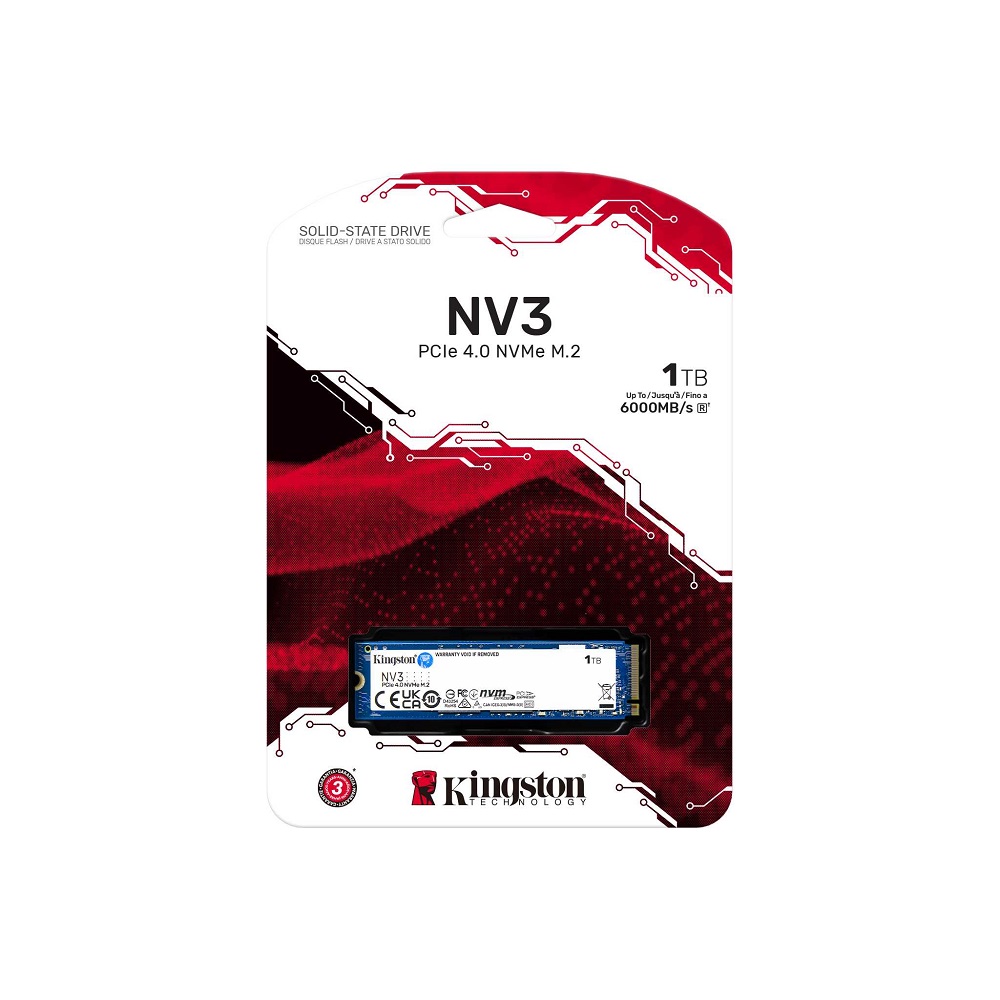 Накопитель SSD M.2 2280 1 ТБ NV3, PCIe 4.0 x4, 3D NAND, 6000/4000 Мб/с Kingston SNV3S/1000G 177645