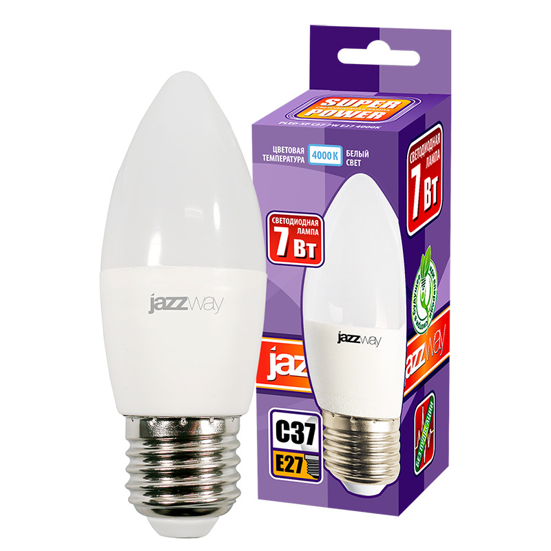 Лампа светодиодная LED 7w E27 4000K свеча 230/50 Jazzway JazzWay 5018914