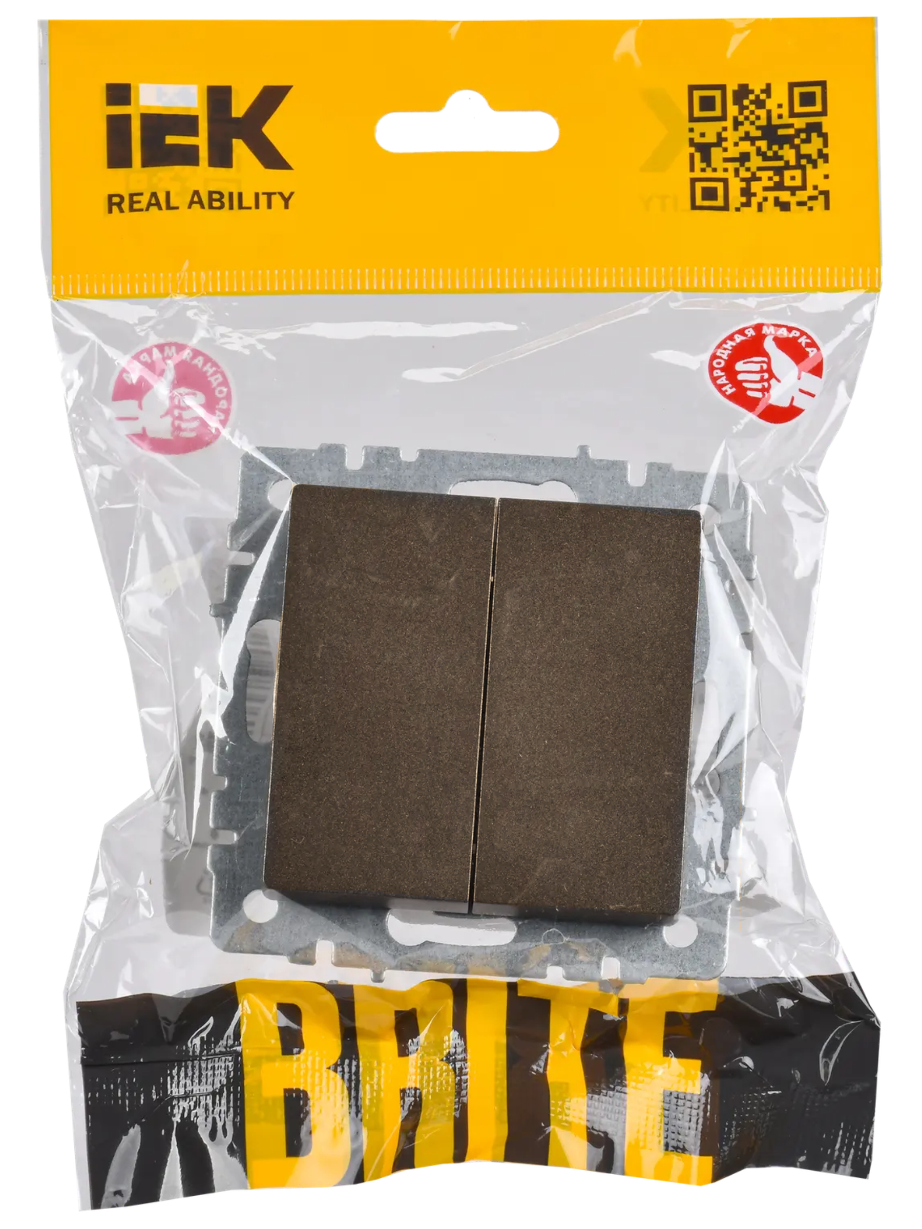 BRITE Выключатель двухклавишный проходной 10А ВС10-2-6-БрТБ темная бронза IEK BR-V22-0-10-K45
