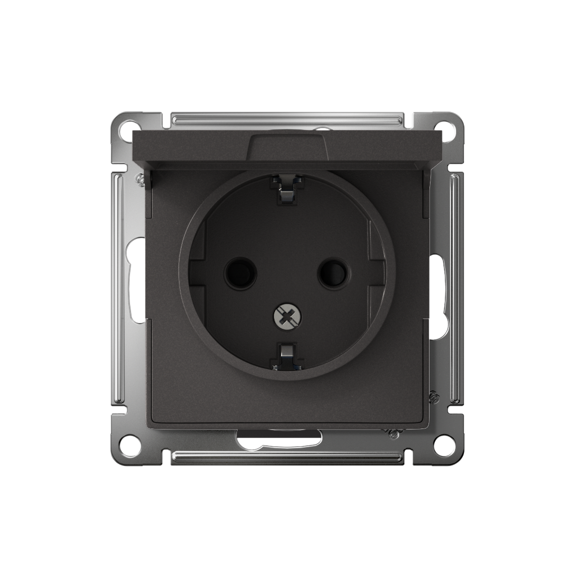 ATLASDESIGN РОЗЕТКА с заземл. со шторками с крышкой, 16А, IP20, механизм, БАЗАЛЬТ Systeme Electric ATN001446