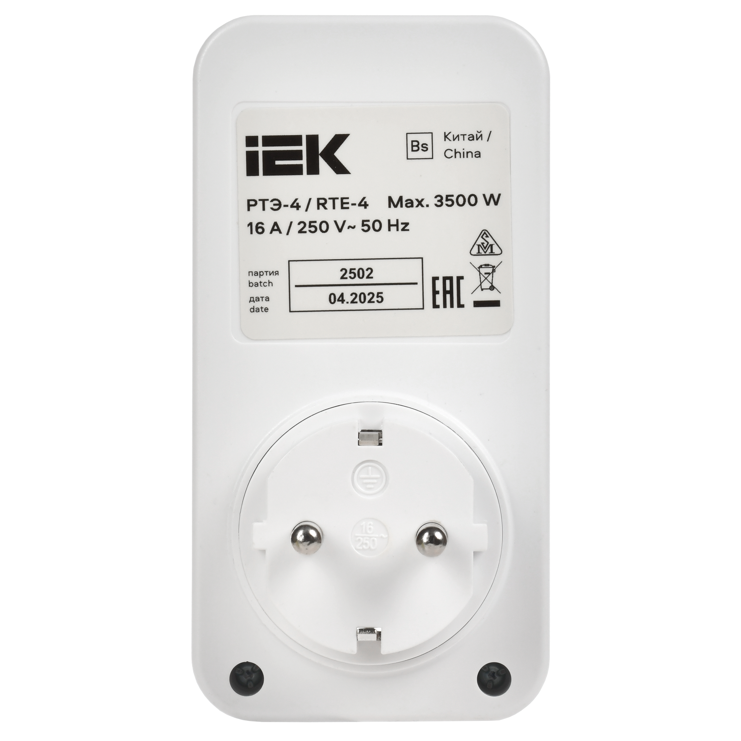 РТЭ-4 Розетка-таймер электронный с USB A+C        15мин-8ч 16А IP20 белый IEK ERT12-1-16-O-15-2-20-K01