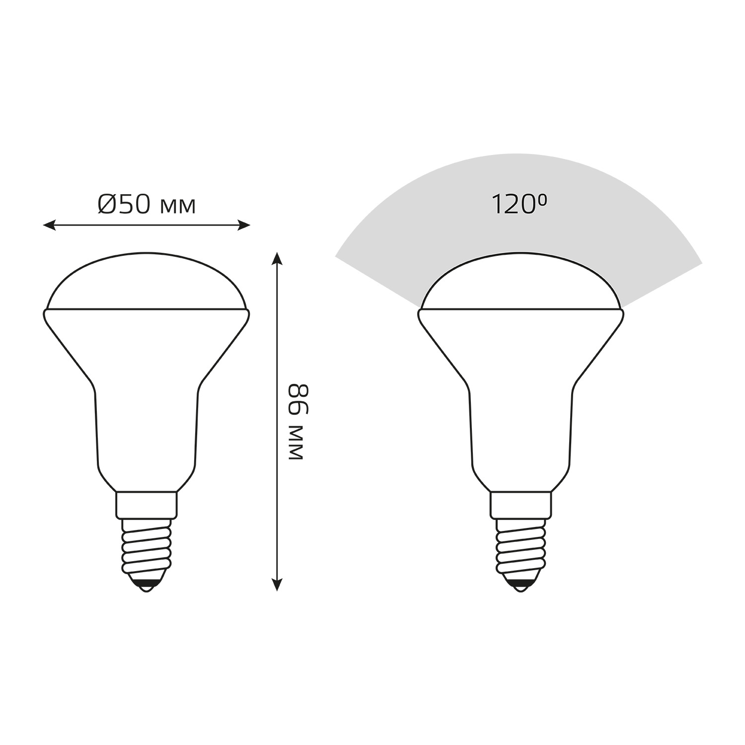 Лампа светодиодная LED 6 Вт 530 лм 4100К AC150-265В E14 грибок R50 нейтральный Black GAUSS 106001206