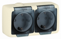 Alfa Розетка двухместная, с пылевлагозащитой, с заземляющими контактами, открытой установки, слоновая кость HEGEL РА16-251-01